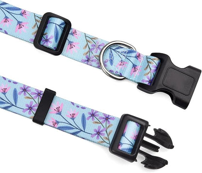 Mihqy Dog Collar with Bohemia Floral Tribal Geometric Patterns - Soft Ethnic Style Collar Adjustable for Small Medium Large Dogs(Floral Purple,M)