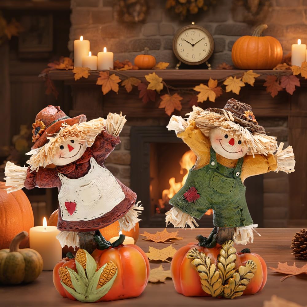 Hodao Collectible Thanksgiving Pumpkin Scarecrow Figurines Harvest Scarecrow Decoration Fall Decorations for Home Handcrafted Artistry Decor Thanksgiving Gifts Tabletop Decor