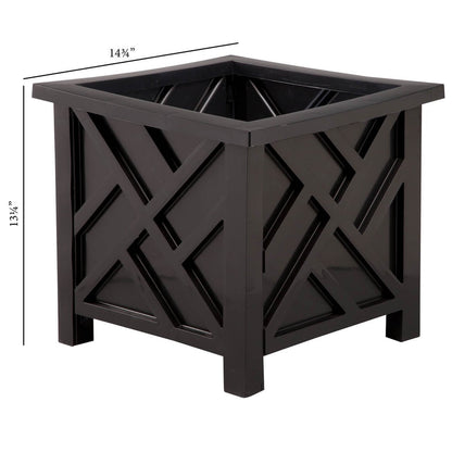Miles Kimball Set of 2 Chippendale Planter Boxes, Black, Outdoor Décor – Plant Holder for Garden, Patio and Lawn, Weather-Resistant Polypropylene – 14 ¾” sq. x 13 ¼ H Overall
