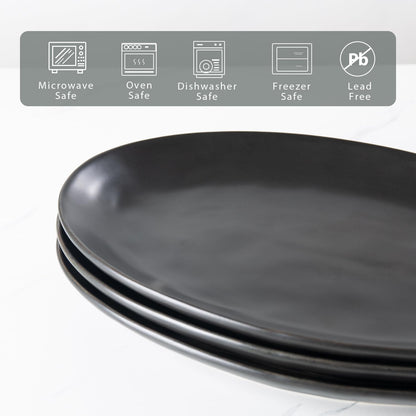 Magclay Porcelain Serving Platters, 12 Inch Large Serving Trays, Oval Serving Plates for Dessert Appetizers Meat/Entertaining/Party, Set of 3, Matte Black
