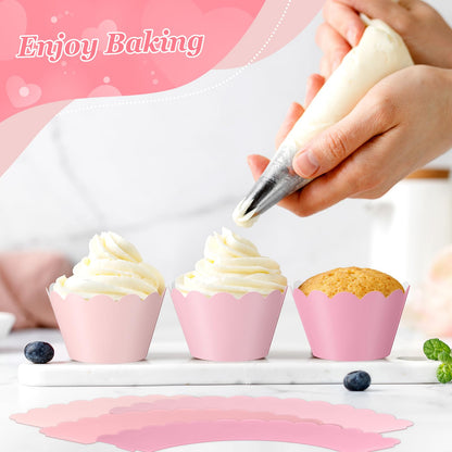 Vesici 100 Pcs Pink Cupcake Liner Pastel Cupcake Paper Wrappers Scalloped Baking Cups Bake Artistic Cake Cups Decoration for Mom Nurse Valentines Summer Wedding Birthday Tea Party Supplies