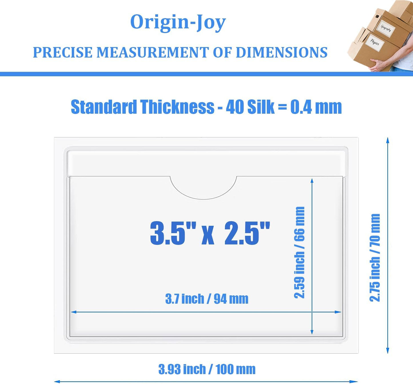 Origin-Joy 60 PCS Self Adhesive Index Card Pockets with Top Open, Clear Plastic Label Holder for Cards of Note, Library and Business, Adhesive Label Pockets & Card Holder (3.5 x 2.5 inch)
