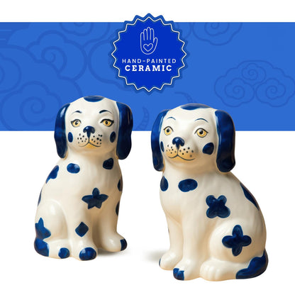 Staffordshire Dogs Chinoiserie Decor Blue Decorative Salt Pepper Shakers Set - Hand-Painted Ceramic