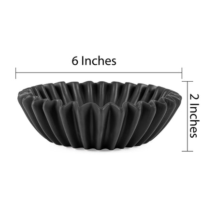 Kultilanda Small Ceramic Bowl Black Decorative Bowl, Modern Home Decor Centerpiece 6 Inches Key Jewelry Ruffle Fluted Scalloped Bowl
