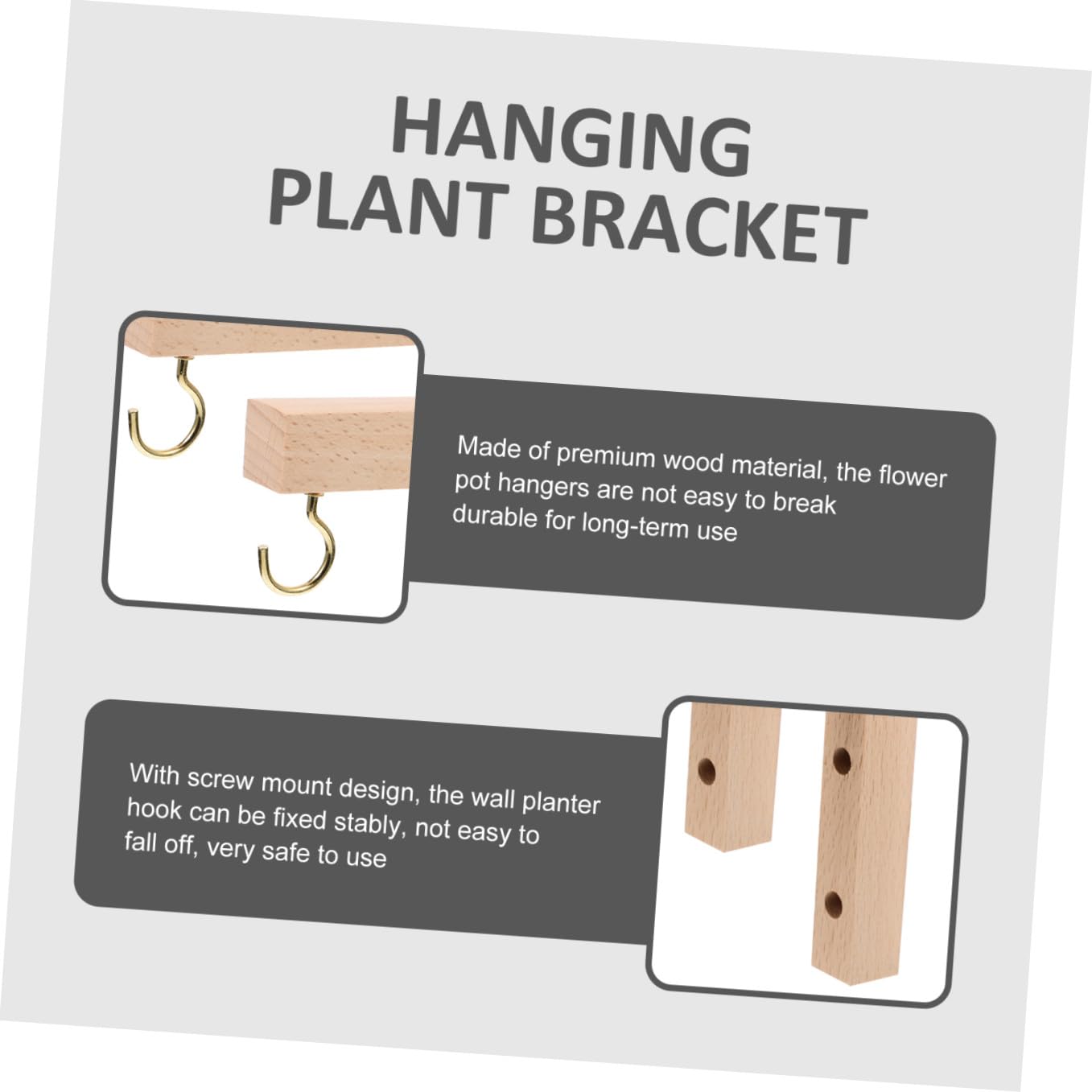 Luxshiny 2pcs Wooden Wall Plant Hooks for Hanging Flower Pot Brackets and Bird Feeder Hangers, Outdoor Garden Hanging Bracket for Wind Chimes and Lanterns