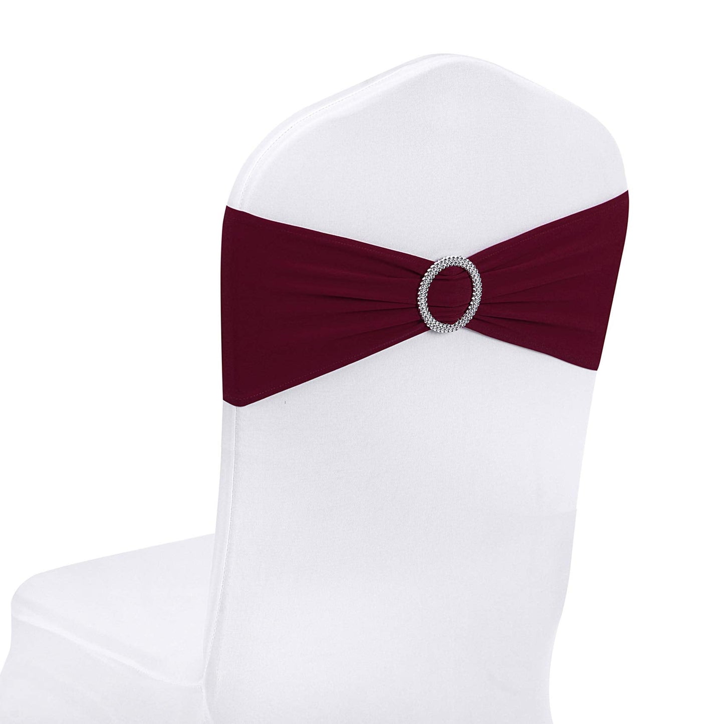 Peomeise 50pcs Burgundy Spandex Chair Sashes with Buckle Slider for Wedding, Party Decoration