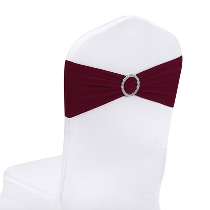 Peomeise 50pcs Burgundy Spandex Chair Sashes with Buckle Slider for Wedding, Party Decoration