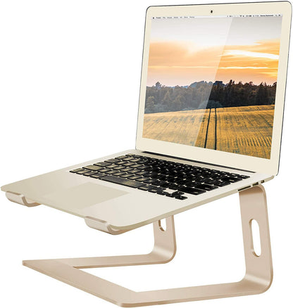 Orionstar Ergonomic Laptop Stand, Premium 5mm Aluminum Riser for 10-15.6 Inch Notebook Computer, Tool-Free Detachable Elevator Holder for Desk Office, Sturdy Riser for Eye-Level Neck Relief (Gold)