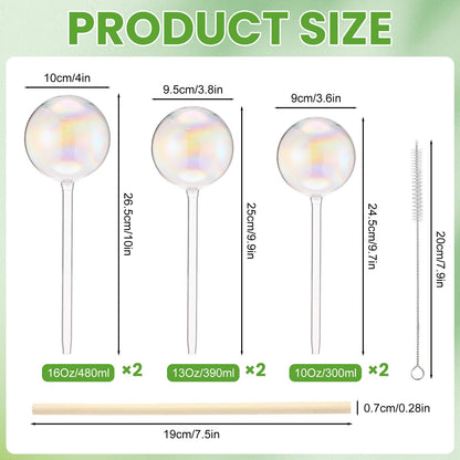 Ferrochef 6 Pcs Iridescent Self Watering Globes Glass Rainbow Plant Self Watering Globes Planter Insert Large Automatic Plant Waterer Bulbs for Planter Indoor Outdoor Garden, 16oz, 13oz, 10oz
