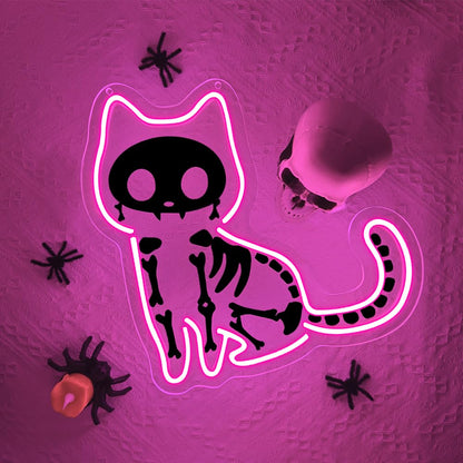 Cat Neon Sign,Pink Dimmable LED Light Signs for Wall Art Decor,Halloween Backdrop for Bedroom Club Party,Animal Gift for Boys Girls Teen USB Powered（11.8"*11.6"）