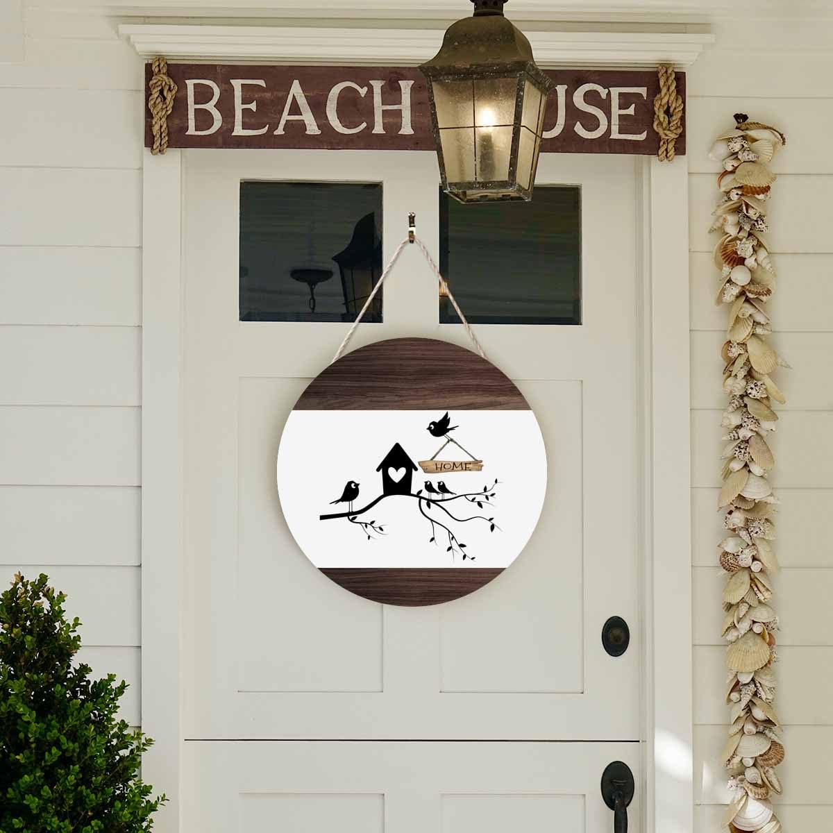 Beabes Welcome Door Sign Lovely Bird's Nest 12in Round Wood Panel Sign Home Porch Farmhouse Outdoor Indoor Festival Decorate Present