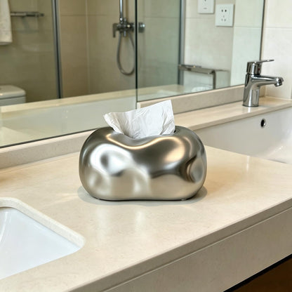 Ceramic Tissue Box Cover Modern Decorative Organizer for Facial Tissues Holder, Farmhouse Style Home Decor for Bathroom, Bedroom, Living Room & Office (Round Silver)