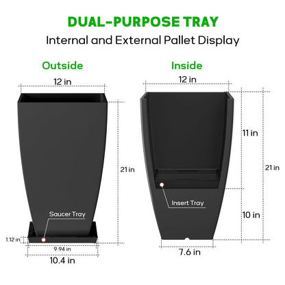 FIASON 21" Tall Outdoor Planters Set of 2,Front Porch Planter Pots with Drainage Design Holes for Patio, Porch, Garden, Indoor,Black