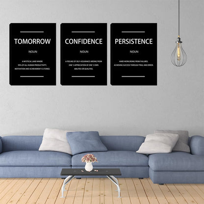Motivational Black Wall Art Persistence Confidence Tomorrow Noun Inspirational Painting Wall Art 3 Pieces Canvas Print Office Decor Poster Framed Quotes Wall Art Office Decoration - 36" W x 16" H