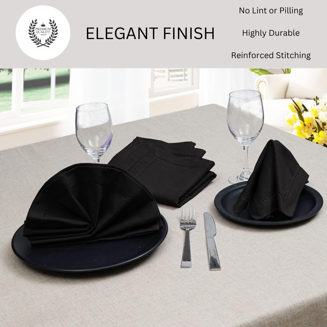 DineNest Hemstitch Cloth Dinner Napkins 100% Cotton Set of 6 - for Dining Special Occasions Weddings Parties Holidays Easter - Soft Durable Reusable - 18x18 Inch Table Cloth Napkins Black