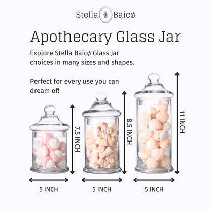 Set of 3 Apothecary Jars Glass, Apothecary Jars with Lids Bathroom, Clear Candy Jar Set, Decorative Jar for Party, Wedding and Home Decor (Height: 11", 8.5", 7.5"; Diameter: 5")