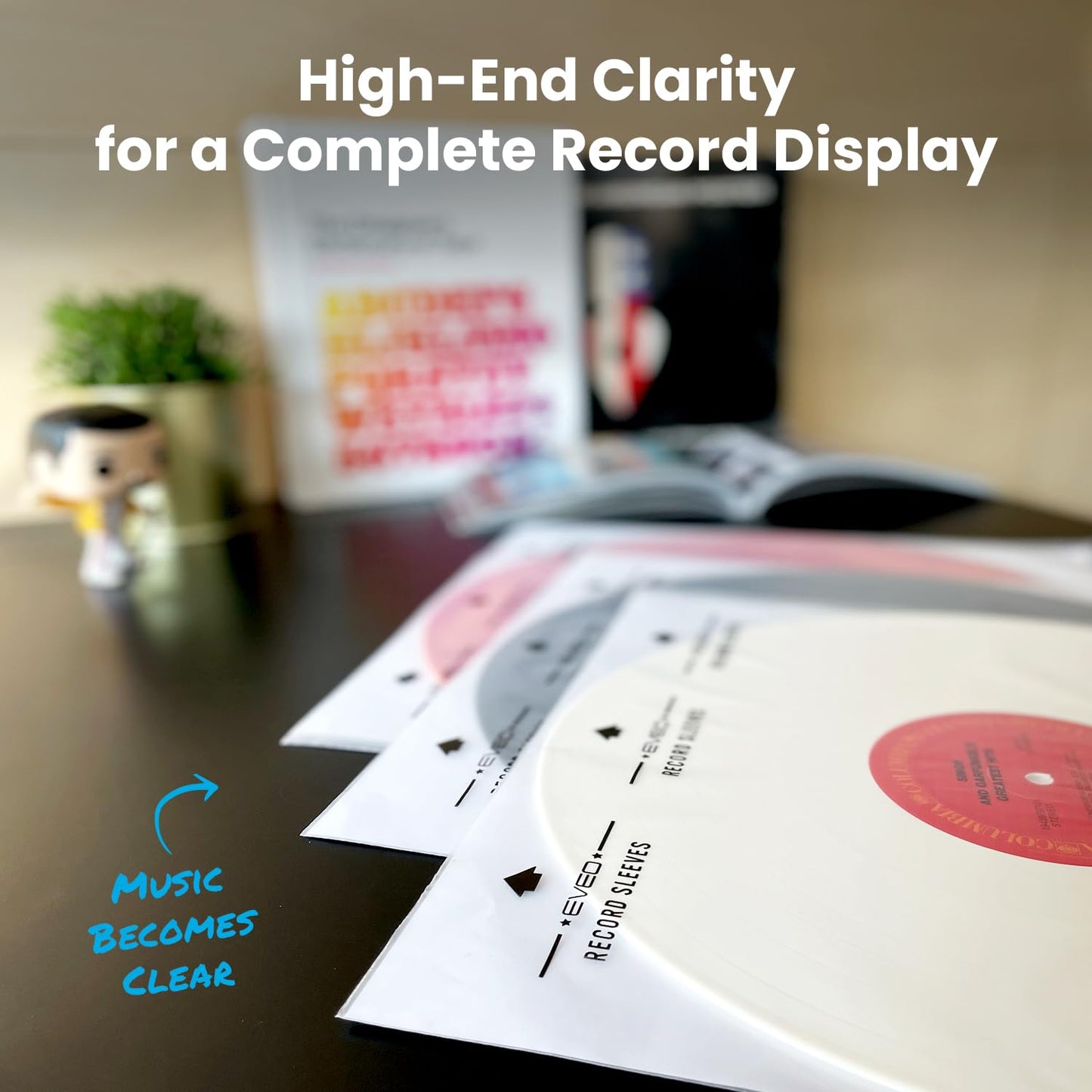 EVEO 50 Vinyl Inner Sleeves for Vinyl Records - Rice Paper Anti-Static LP For 12" Records - Record Sleeves inner Crystal-Clear Protection and Premium Quality - Archival Grade