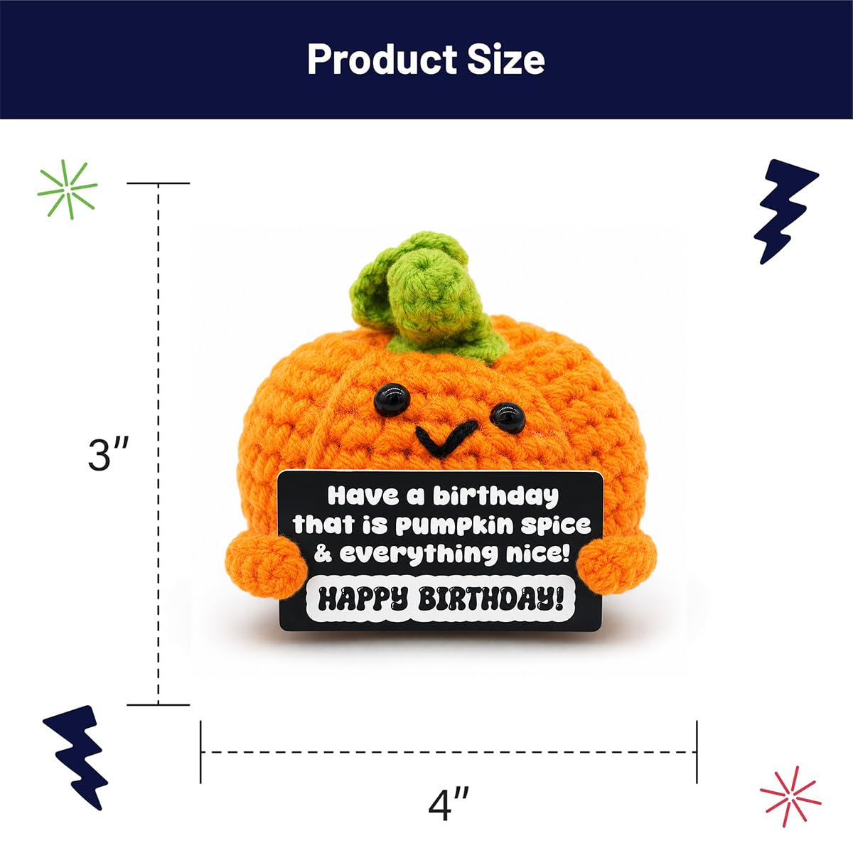GOOFBALLS Happy Birthday Crochet Figurine – Cute Handmade Knitted Plush Decoration, Small Desk Decor Gift, Birthday Party Table Topper & Keepsake - Pumpkin