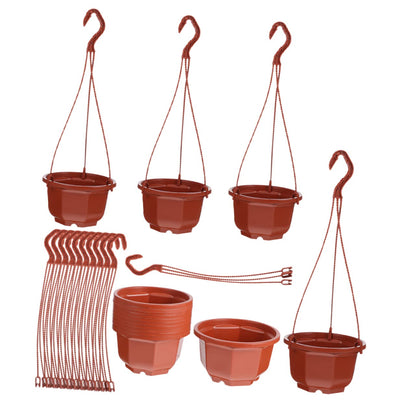 Toyvian Hanging Flower Pots with Hooks, 15 Sets Plastic Plant Pots for Chlorophytum Indoor Outdoor Hanging Planters for Balcony Garden Patio Decor Stylish Round Design