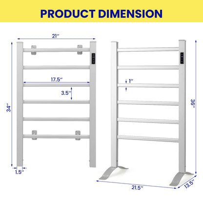 Tangkula Towel Warmer, Freestanding & Wall Mounting 6 Bars Heated Towel Rack w/Timer, LED Display, Overheat Protection & Constant Temperature Control, Aluminum Towel Drying Shelf for Bathroom