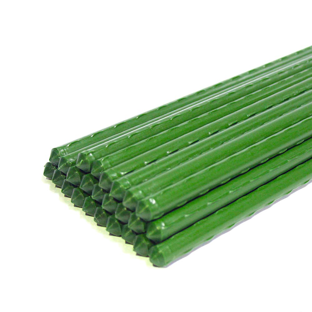 Growsun Tomato Stakes 5ft Metal Plastic Coated Garden Stakes Plant Cage Supports Treills Climbing for Tomatoes,Trees,Cucumber,Fences,Beans,25 Pack