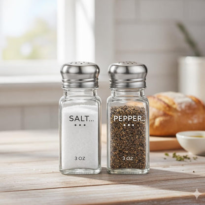 HESSION Salt Shaker and Pepper Shaker Set of 4, Refillable Glass Spice Shakers with Holes and Lids, Stainless Steel Spice Dispenser, Modern Kitchen Decor Seasoning Containers for Dining Table (3oz)