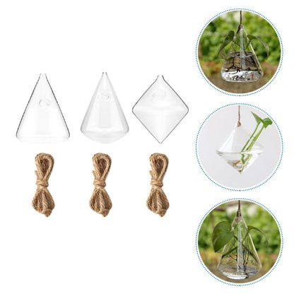 PRETYZOOM Geometric Glass Hanging Vase Set of 3, Hydroponic Planter Flower Holder for Wall Decoration, Home Glass Terrarium Plant Bottle for Indoor Home Décor