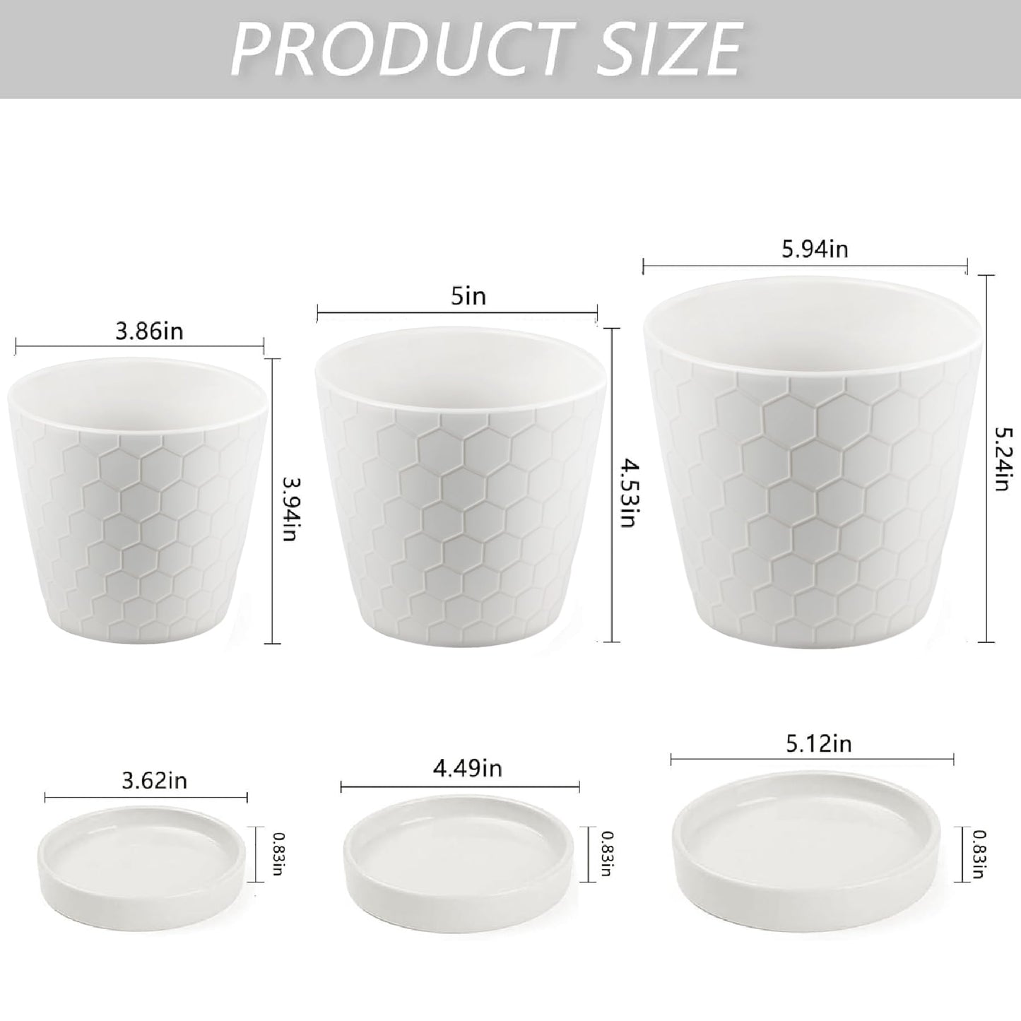 Ceramic Plant Pots,4+5+6 Inch Pots for Indoor Plants,Planters with Drainage Holes and Ceramic Tray, Indoor Flower Pots Gardening Home Desktop Office Windowsill Decoration Gift,Set of 3 (White)
