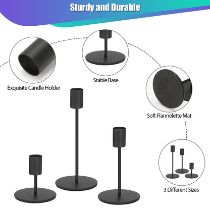 Anndason Set of 6 Black Candlestick Holders - Decorative for Home Decor, Wedding, Dining, Party, Anniversary