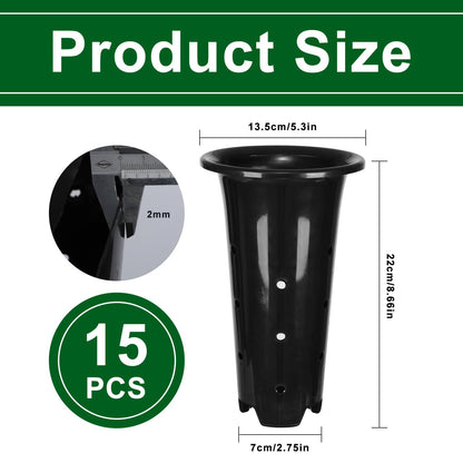 tchrules 15pcs Plastic Deep Plant Nursery Pots,8.66”Tall Tree Pots,Black Deep Seedling Container Pots with Drainage Holes for Indoor Outdoor Gardening (5.3" Wx8.66 H)