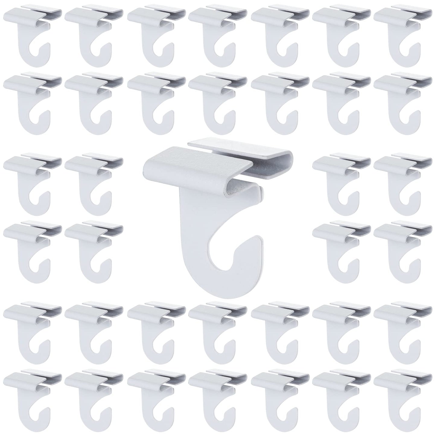 HNBun 50 Pieces Metal Drop Ceiling Hooks, Right and Left White Ceiling Hooks T-Bar Track Clip for Hanging Plants & Decorations, 20lbs Capacity Suspended Ceiling Hanger for Classrooms Offices