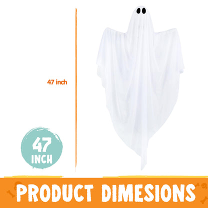 JOYIN 2 Pcs 47” Halloween Light up Hanging Ghost Decorations Outdoor, Halloween Flying Hanging Ghosts with Warm LED Lights and Timer for Haunted House Prop Front Yard Patio Party Decor Indoor Outdoor