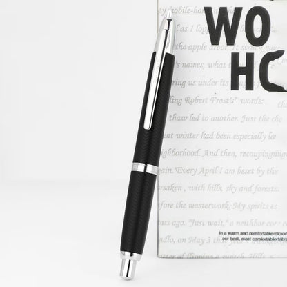 Jinhao 10 Press Fountain Pen with Box, Wavy Matt Black Chromium Retractable Extra Fine Nib with Ink Converter Set (Silver Clip)