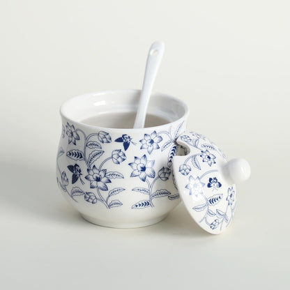 Ceramic Sugar Bowl Blue and White Flower Jar Salt Pepper Storage Jar