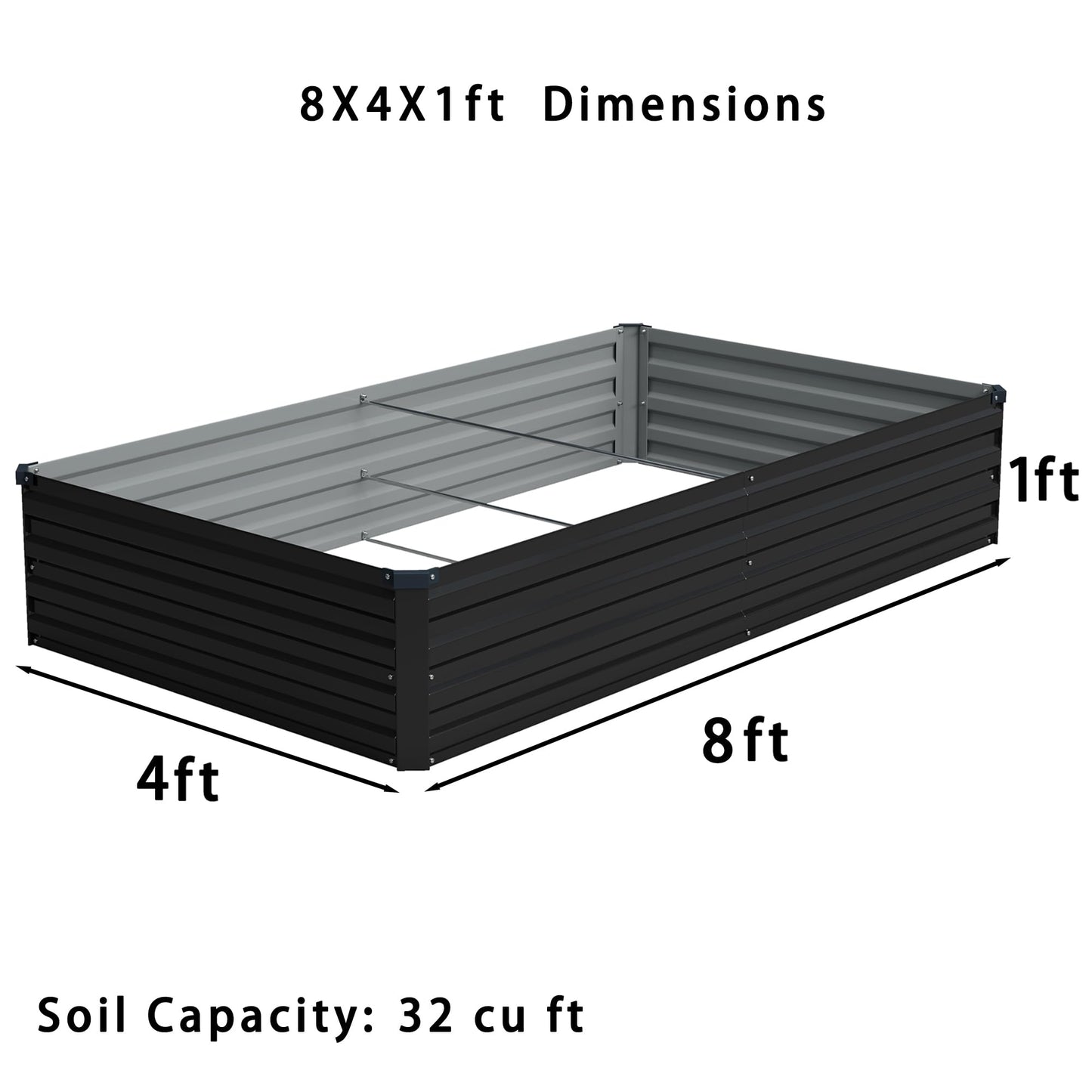 Foxlang 8x4x1ft(2 PCS) Galvanized Raised Garden Bed,Outdoor Planter Box Metal Patio Kit Planting Bed for Vegetables Flowers Herb,Black