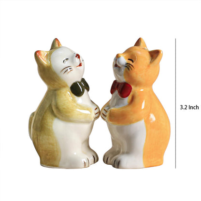 Bicuzat Ceramic Retro Cat Lovers Shape Salt & Pepper Shakers Set, Hand-Painted Cats Salt and Pepper Shakers, 2 PCS Set-Orange