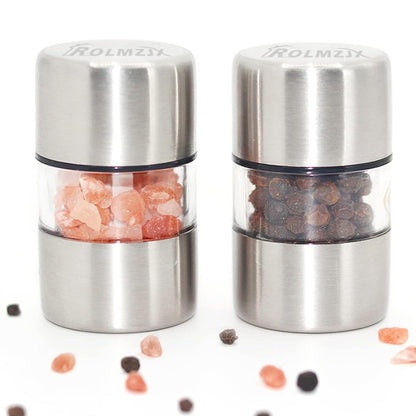 ROLMZJX 2 Pcs Mini Salt and Pepper Grinder Set,Travel salt and pepper shakers,mini salt and pepper shakers,Salt Grinder refillable for Kitchen Camping Gift