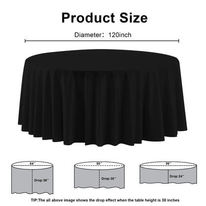 CC-SLZP 6 Pack Premium Red Plastic Table Cloth -120 Inch Round Tablecloth, Disposable Tablecloth Plastic Table Cover for Parties (6,Black,120" Round)