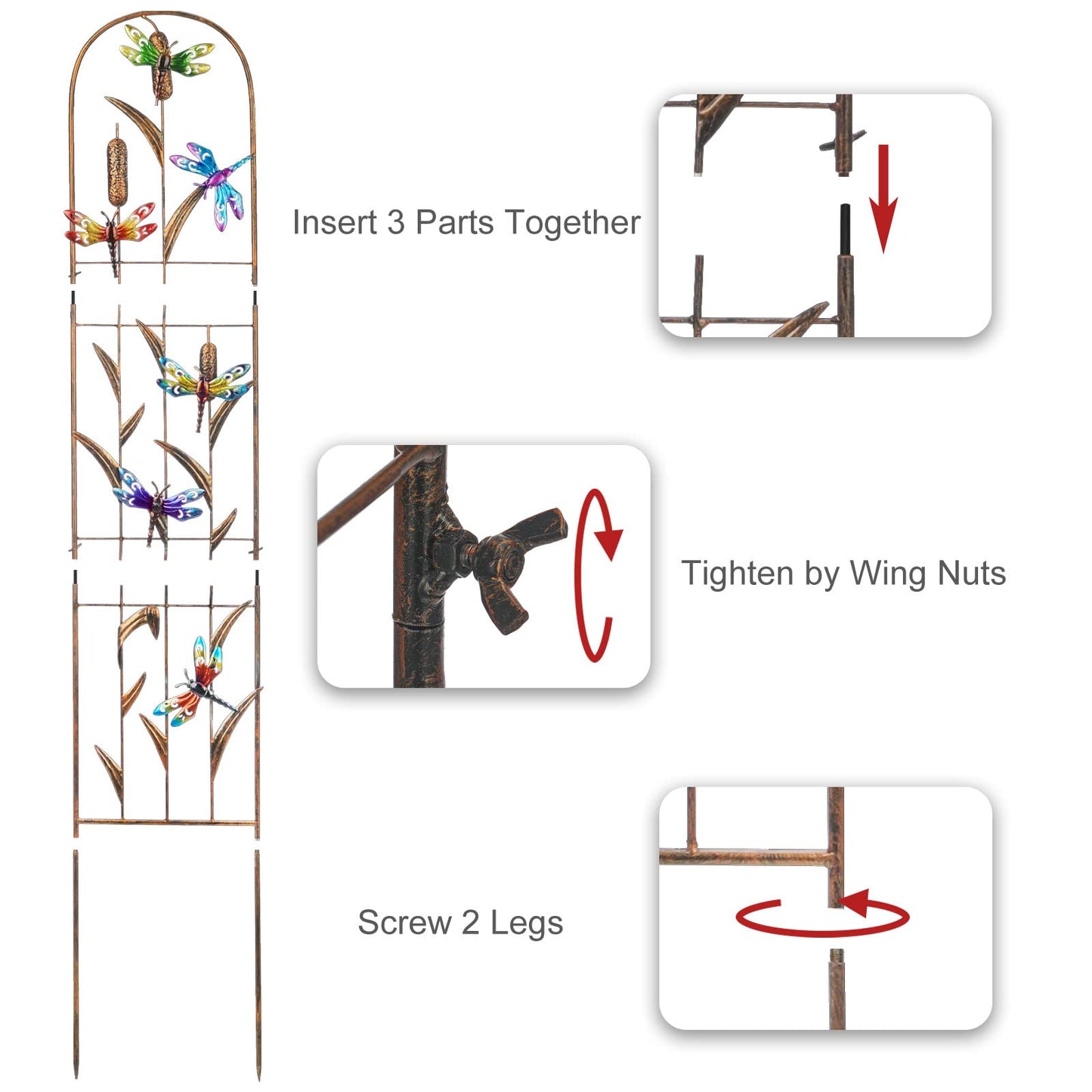 SUNNYPARK Set of 2 Dragonfly Metal Garden Trellis for Climbing Plants, Decorative Vegetables Flowers Vine Trellis for Outdoor Patio 60'' H x 11'' W