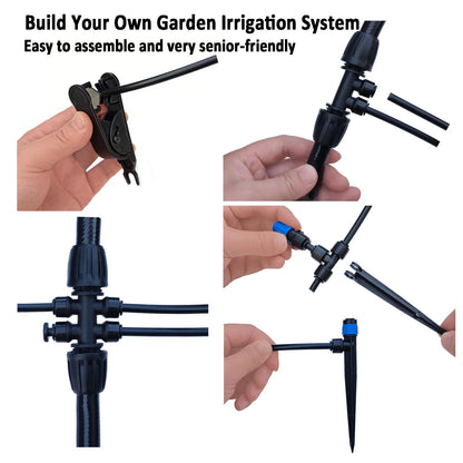 Drip Irrigation System with Water Timer for Garden,Main ID 1/2inch 16.5Ft and 1/4inch 96Ft Water Hose, Watering System Sufficient Water Pressure, Irrigation Dripper Waterflow Evenly Easy DIY