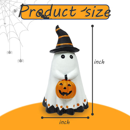 Pcmursal Halloween Decorations Ghost Statues, Ceramic Ghost Decor, Ghost Figurine, Halloween Ghosts Wearing Hats and Holding Pumpkin Statue