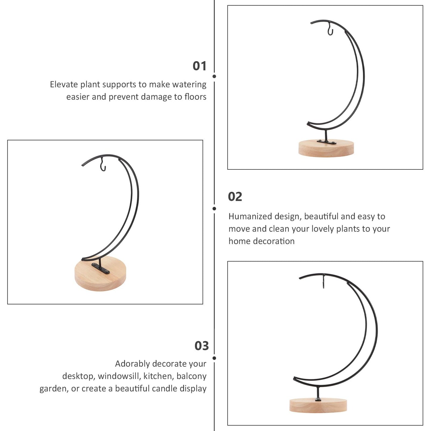 COHEALI Ornament Display Stand Moon-Shaped Iron Hanging Planter Rack Micro Landscape Vase Holder for Home Décor and Hanging Terrariums