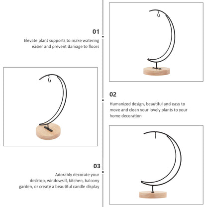 COHEALI Ornament Display Stand Moon-Shaped Iron Hanging Planter Rack Micro Landscape Vase Holder for Home Décor and Hanging Terrariums