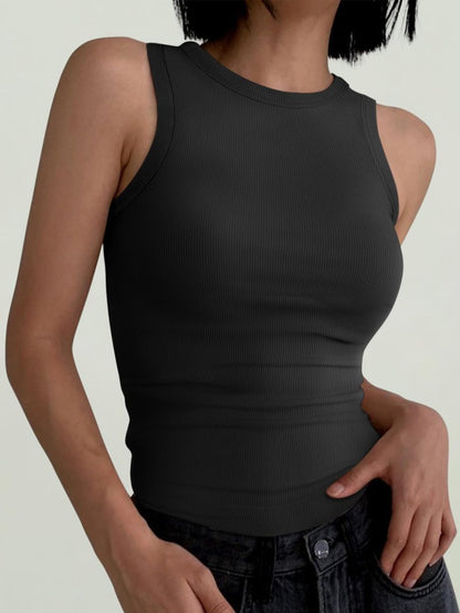 ANRABESS Womens Sleeveless High Neck Tank Tops Fashion Summer Casual Basic Slim Fit Ribbed Racerback Top Shirt Clothes Black-L