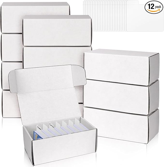 VOKOY Trading Card Storage Box with Dividers, 12 Pack • 400 Count Bulk Card Collection Case, Corrugated Cardboard Storage Box for Sports, TCG/Magic/Mtg Cards (Horizontal Length 7.5 Inch)