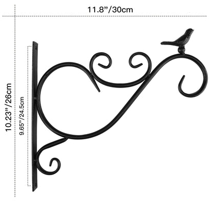 Lewondr Wall Hanging Plant Bracket, 2 Pack 12-inch Retro Iron Shepard Hook for Flower Bird Feeder Planter Indoor Outdoor, Bird 01 - Spray Paint Black