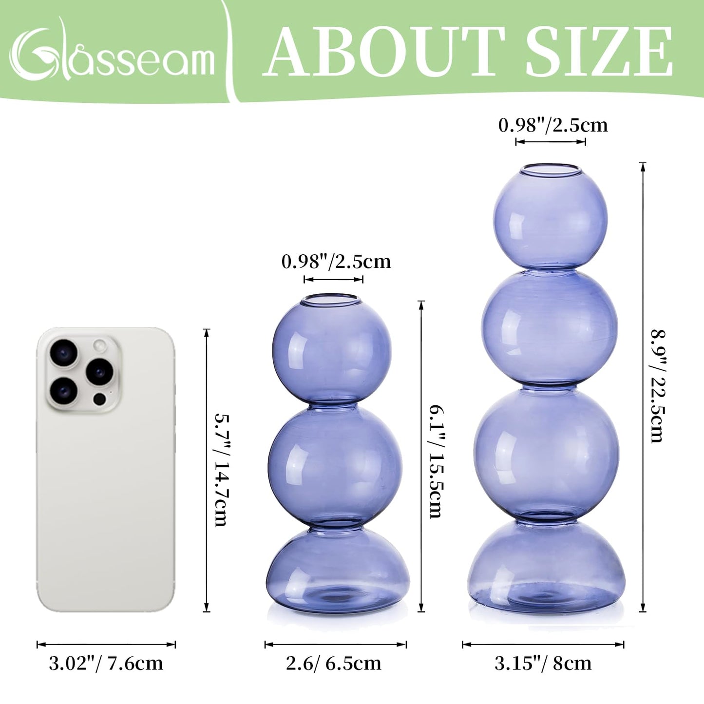 Glasseam Glass Bubble Vase, Cute Light Blue Vases for Flowers, Unique Small Flower Vases for Centerpieces, Ball Aesthetic Decorative Vase, Round Modern Vase for Home Decor Living Room Decorations