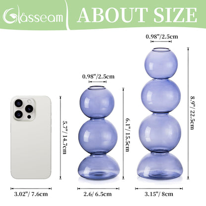 Glasseam Glass Bubble Vase, Cute Light Blue Vases for Flowers, Unique Small Flower Vases for Centerpieces, Ball Aesthetic Decorative Vase, Round Modern Vase for Home Decor Living Room Decorations