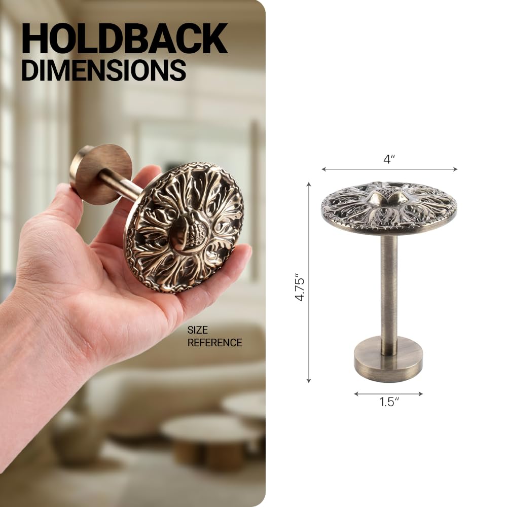 Deco Window Holdback/Curtain Tieback (Set of 2) Round Medallion Antique Brass