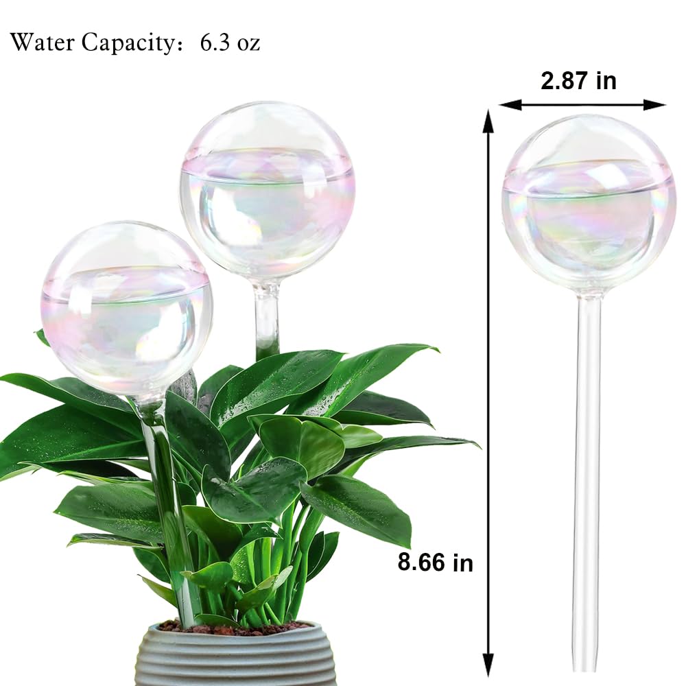 MOONSOUND Plant Watering Globes, 2pcs Plant Automatic Water Bulbs Flower Self Feeder Balls Irrigation Device Auto Waterer Planter Insert Stakes for Indoor Outdoor Garden Potted While Away on Vacation